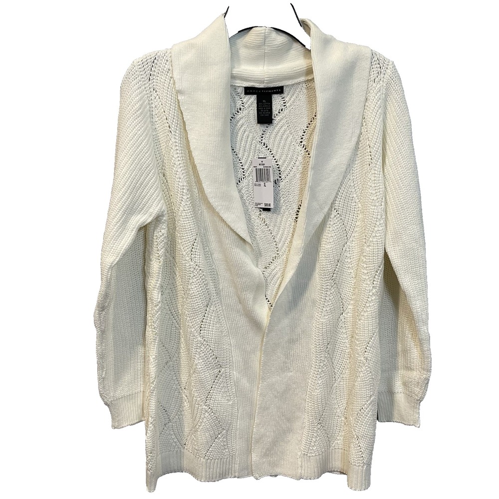 Grace Elements Women's XL Cable Knit Long Open Front Casual Sweater Cardigan